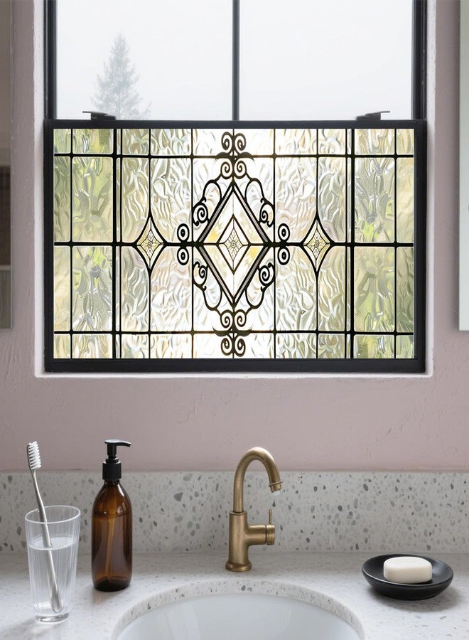 IVN Privacy Window Film Geometric Stained Glass Decorative Window Cling Static Cling Glass Sticker for Bathroom Entryway Kitchen Door Panel 39.3×17.7 Inch - Image 1
